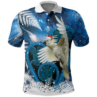 Sulphur-crested Cockatoo New Zealand Christmas In July Polo Shirt NZ Aroha Koru Fern Marble Vibes LT14 Blue - Polynesian Pride