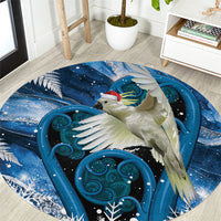 Sulphur-crested Cockatoo New Zealand Christmas In July Round Carpet NZ Aroha Koru Fern Marble Vibes