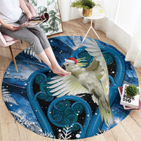 Sulphur-crested Cockatoo New Zealand Christmas In July Round Carpet NZ Aroha Koru Fern Marble Vibes