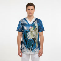 Sulphur-crested Cockatoo New Zealand Christmas In July Scrub Top NZ Aroha Koru Fern Marble Vibes