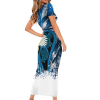 Sulphur-crested Cockatoo New Zealand Christmas In July Short Sleeve Bodycon Dress NZ Aroha Koru Fern Marble Vibes