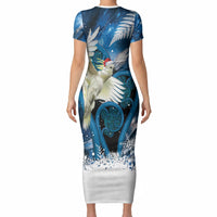 Sulphur-crested Cockatoo New Zealand Christmas In July Short Sleeve Bodycon Dress NZ Aroha Koru Fern Marble Vibes LT14 - Polynesian Pride