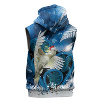 Sulphur-crested Cockatoo New Zealand Christmas In July Sleeveless Hoodie NZ Aroha Koru Fern Marble Vibes