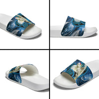 Sulphur-crested Cockatoo New Zealand Christmas In July Slide Sandals NZ Aroha Koru Fern Marble Vibes