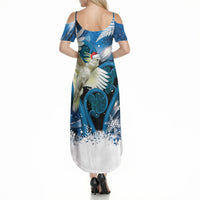 Sulphur-crested Cockatoo New Zealand Christmas In July Summer Maxi Dress NZ Aroha Koru Fern Marble Vibes LT14 - Polynesian Pride