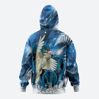 Sulphur-crested Cockatoo New Zealand Christmas In July Zip Hoodie NZ Aroha Koru Fern Marble Vibes