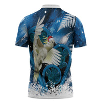 Sulphur-crested Cockatoo New Zealand Christmas In July Zipper Polo Shirt NZ Aroha Koru Fern Marble Vibes LT14 - Polynesian Pride