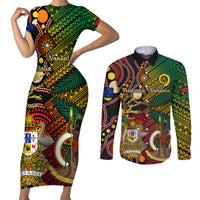 Vanuatu and Australia Couples Matching Short Sleeve Bodycon Dress and Long Sleeve Button Shirts Vanuatuan Polynesian Mix Aussie Aboriginal Art LT14 Black - Polynesian Pride
