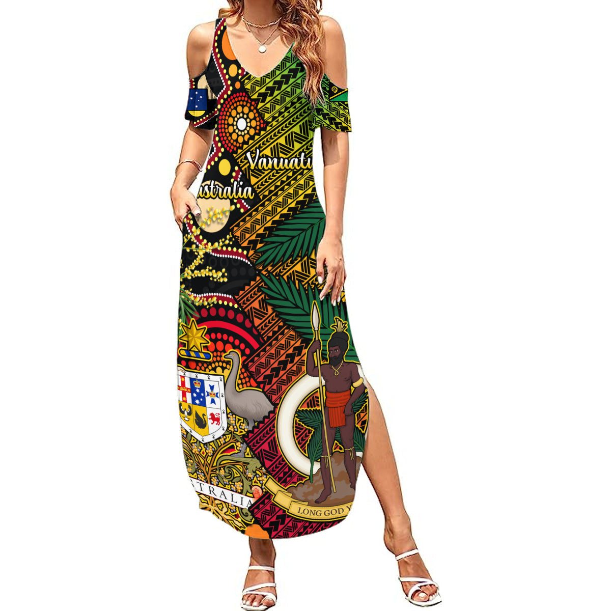 Vanuatu and Australia Summer Maxi Dress Vanuatuan Polynesian Mix Aussie Aboriginal Art LT14 Women Black - Polynesian Pride