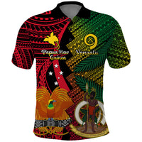 Vanuatu and Papua New Guinea Polo Shirt Vanuatuan With PNG Polynesian Pattern LT14 Black - Polynesian Pride