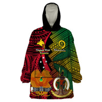 Vanuatu and Papua New Guinea Wearable Blanket Hoodie Vanuatuan With PNG Polynesian Pattern LT14 One Size Black - Polynesian Pride
