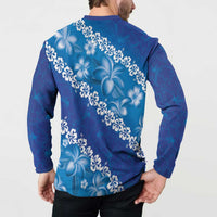 Vintage Blue Polynesia Button Sweatshirt Plumeria With Hibiscus Tropical Vibes LT14 - Polynesian Pride
