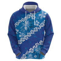 Vintage Blue Polynesia Hoodie Plumeria With Hibiscus Tropical Vibes