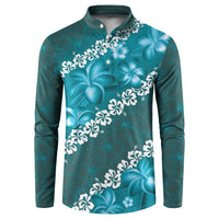 Vintage Dark Cyan Polynesia Button Sweatshirt Plumeria With Hibiscus Tropical Vibes