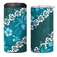 Vintage Dark Cyan Polynesia 4 in 1 Can Cooler Tumbler Plumeria With Hibiscus Tropical Vibes