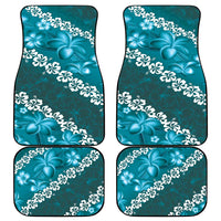 Vintage Dark Cyan Polynesia Car Mats Plumeria With Hibiscus Tropical Vibes