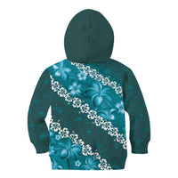 Vintage Dark Cyan Polynesia Kid Hoodie Plumeria With Hibiscus Tropical Vibes