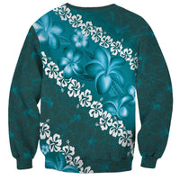 Vintage Dark Cyan Polynesia Sweatshirt Plumeria With Hibiscus Tropical Vibes