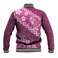 Vintage Pink Polynesia Baseball Jacket Plumeria With Hibiscus Tropical Vibes