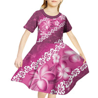 Vintage Pink Polynesia Kid Short Sleeve Dress Plumeria With Hibiscus Tropical Vibes