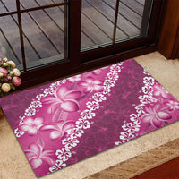 Vintage Pink Polynesia Rubber Doormat Plumeria With Hibiscus Tropical Vibes