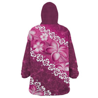 Vintage Pink Polynesia Wearable Blanket Hoodie Plumeria With Hibiscus Tropical Vibes