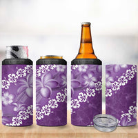 Vintage Purple Polynesia 4 in 1 Can Cooler Tumbler Plumeria With Hibiscus Tropical Vibes