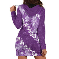 Vintage Purple Polynesia Hoodie Dress Plumeria With Hibiscus Tropical Vibes