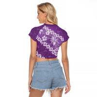 Vintage Purple Polynesia Raglan Cropped T Shirt Plumeria With Hibiscus Tropical Vibes