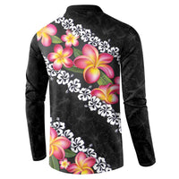 Black Polynesia Button Sweatshirt Plumeria With Hibiscus Pattern Tropical Vibes