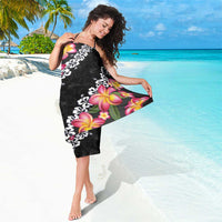 Black Polynesia Sarong Plumeria With Hibiscus Pattern Tropical Vibes