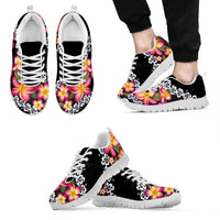 Black Polynesia Sneakers Plumeria With Hibiscus Pattern Tropical Vibes