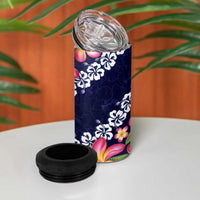 Blue Polynesia 4 in 1 Can Cooler Tumbler Plumeria With Hibiscus Pattern Tropical Vibes