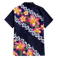 Blue Polynesia Family Matching Off Shoulder Short Dress and Hawaiian Shirt Plumeria With Hibiscus Pattern Tropical Vibes