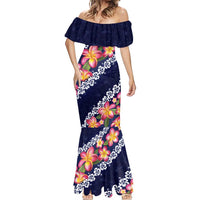 Blue Polynesia Mermaid Dress Plumeria With Hibiscus Pattern Tropical Vibes