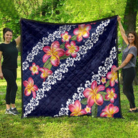 Blue Polynesia Quilt Plumeria With Hibiscus Pattern Tropical Vibes