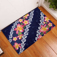 Blue Polynesia Rubber Doormat Plumeria With Hibiscus Pattern Tropical Vibes