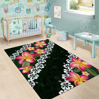Green Polynesia Area Rug Plumeria With Hibiscus Pattern Tropical Vibes
