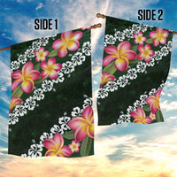 Green Polynesia Garden Flag Plumeria With Hibiscus Pattern Tropical Vibes