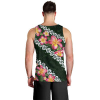 Green Polynesia Men Tank Top Plumeria With Hibiscus Pattern Tropical Vibes