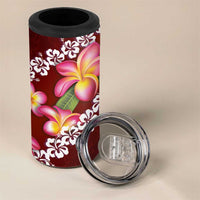 Oxblood Polynesia 4 in 1 Can Cooler Tumbler Plumeria With Hibiscus Pattern Tropical Vibes