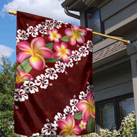 Oxblood Polynesia Garden Flag Plumeria With Hibiscus Pattern Tropical Vibes