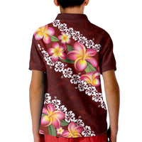Oxblood Polynesia Kid Polo Shirt Plumeria With Hibiscus Pattern Tropical Vibes