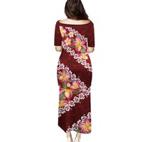 Oxblood Polynesia Puletasi Plumeria With Hibiscus Pattern Tropical Vibes