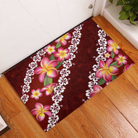 Oxblood Polynesia Rubber Doormat Plumeria With Hibiscus Pattern Tropical Vibes
