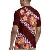 Oxblood Polynesia Rugby Jersey Plumeria With Hibiscus Pattern Tropical Vibes