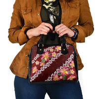 Oxblood Polynesia Shoulder Handbag Plumeria With Hibiscus Pattern Tropical Vibes