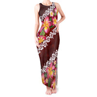 Oxblood Polynesia Tank Maxi Dress Plumeria With Hibiscus Pattern Tropical Vibes