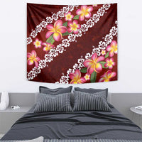Oxblood Polynesia Tapestry Plumeria With Hibiscus Pattern Tropical Vibes