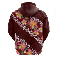 Oxblood Polynesia Zip Hoodie Plumeria With Hibiscus Pattern Tropical Vibes LT14 - Polynesian Pride